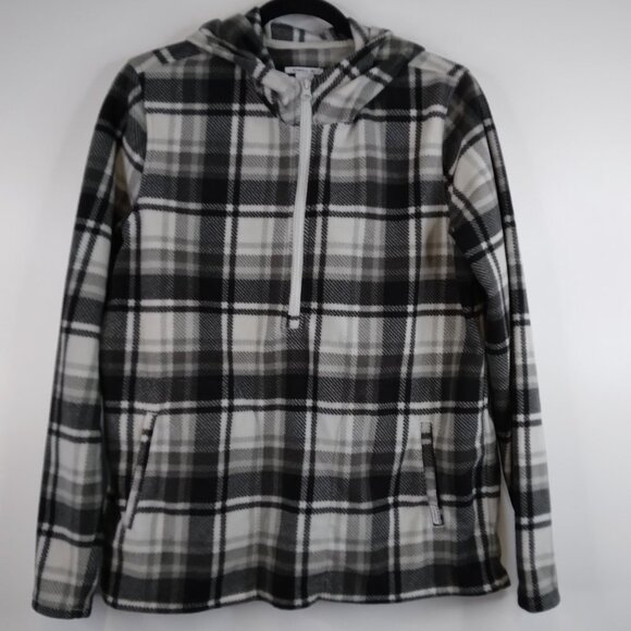 O'Neill  Half Zip Fleece Plaid Black and White Pullover Hoodie Size S - Picture 2 of 12